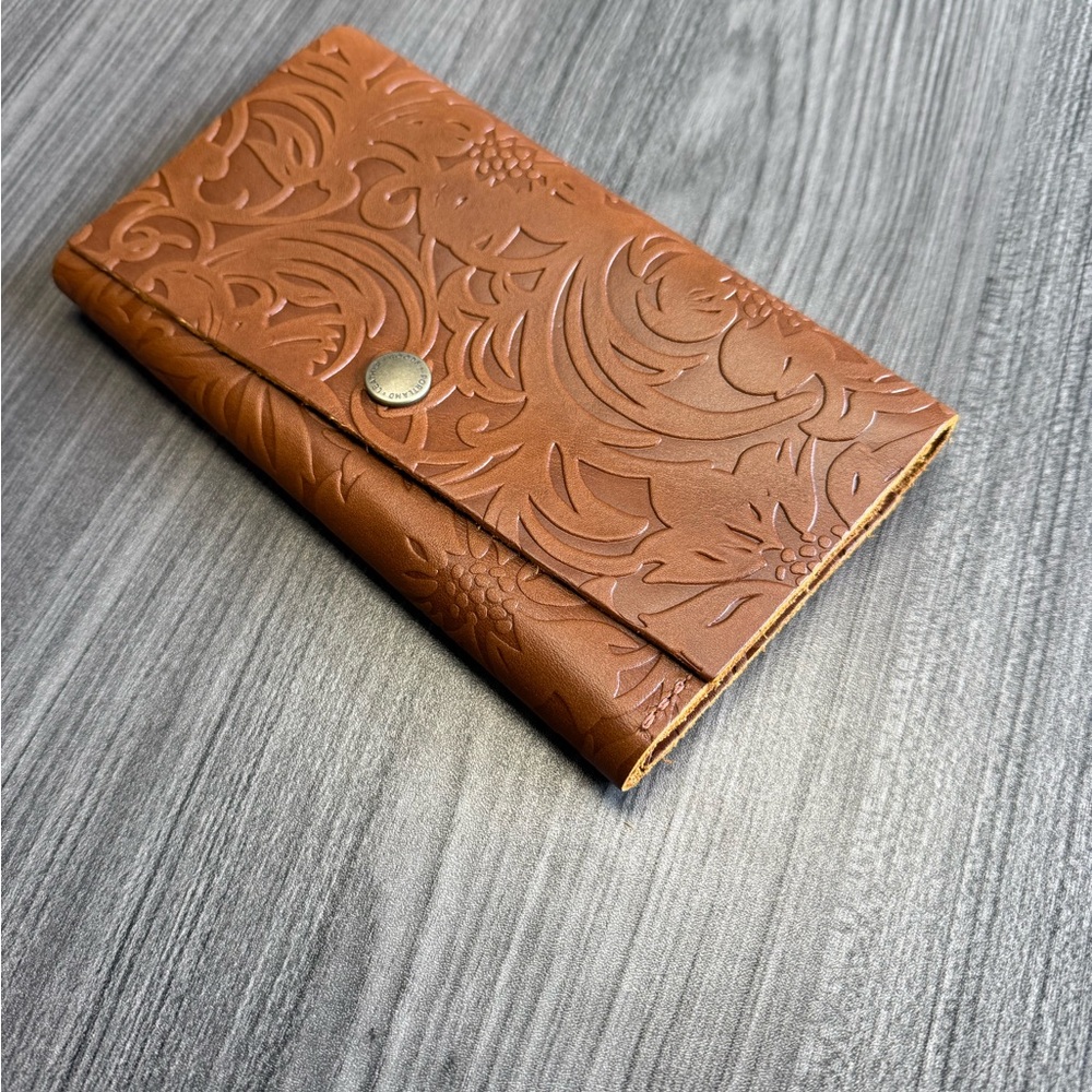 Portland Leather Embossed Floral Wallet - Brown